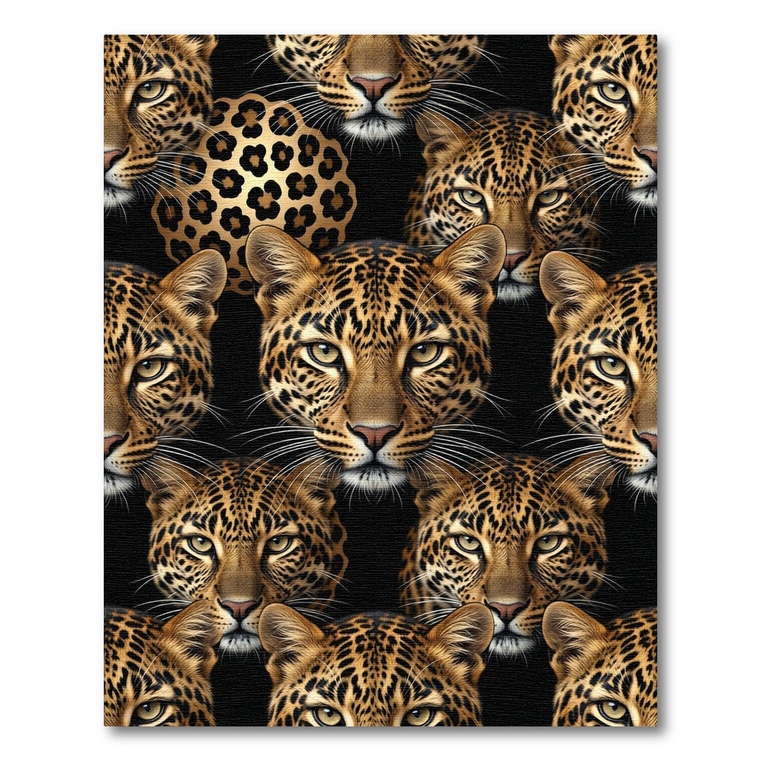 Golden Leopard Spots Black Background Rug