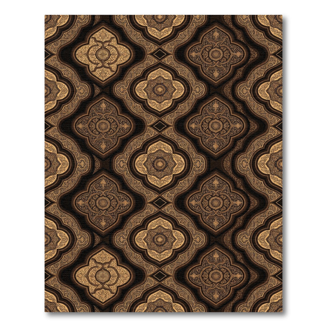 Ornate Bronze Damask Quatrefoil Scroll Rug