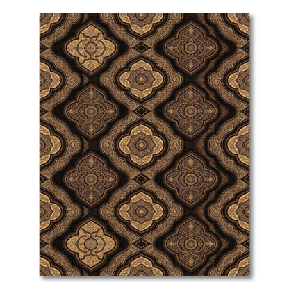 Ornate Bronze Damask Quatrefoil Scroll Rug