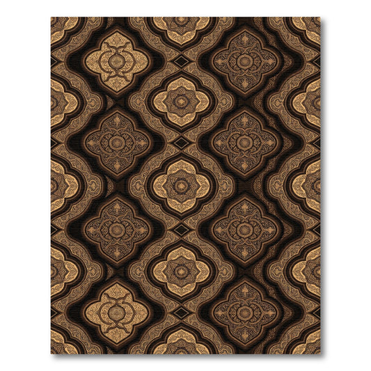 Ornate Bronze Damask Quatrefoil Scroll Rug