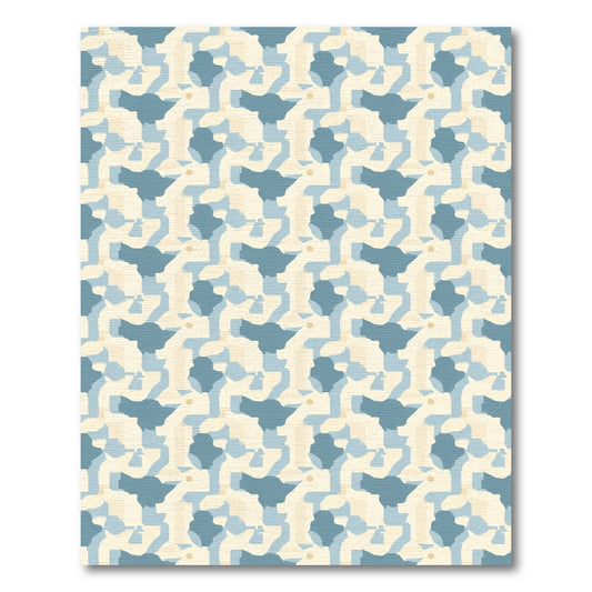 Abstract Blue and Cream Geometric Lattice Rug