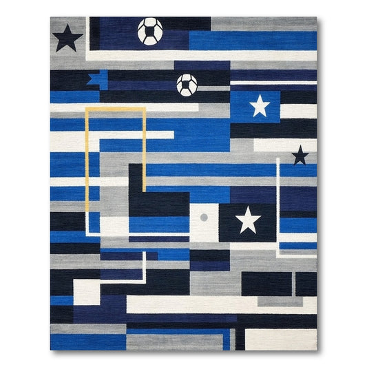 Navy Soccer Ball Star Geometric Rug