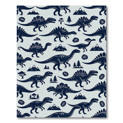 Stark Blue Navy Dinosaur Jurassic Landscape Rug