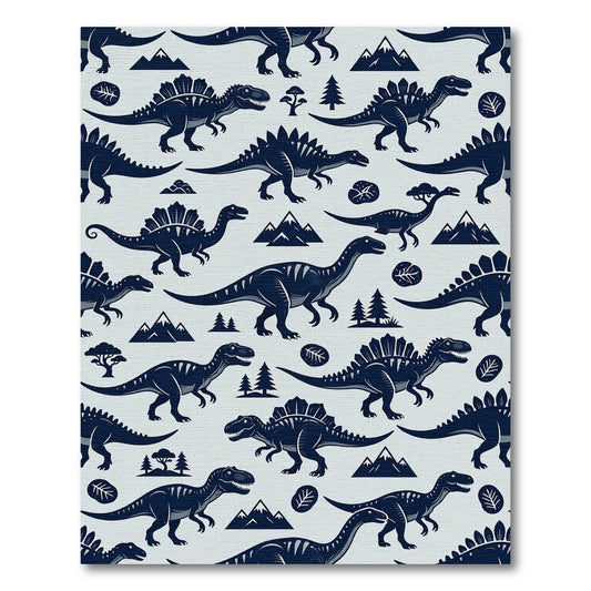 Stark Blue Navy Dinosaur Jurassic Landscape Rug