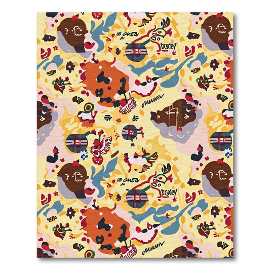Abstract Figures Yellow Graphic Collage Rug
