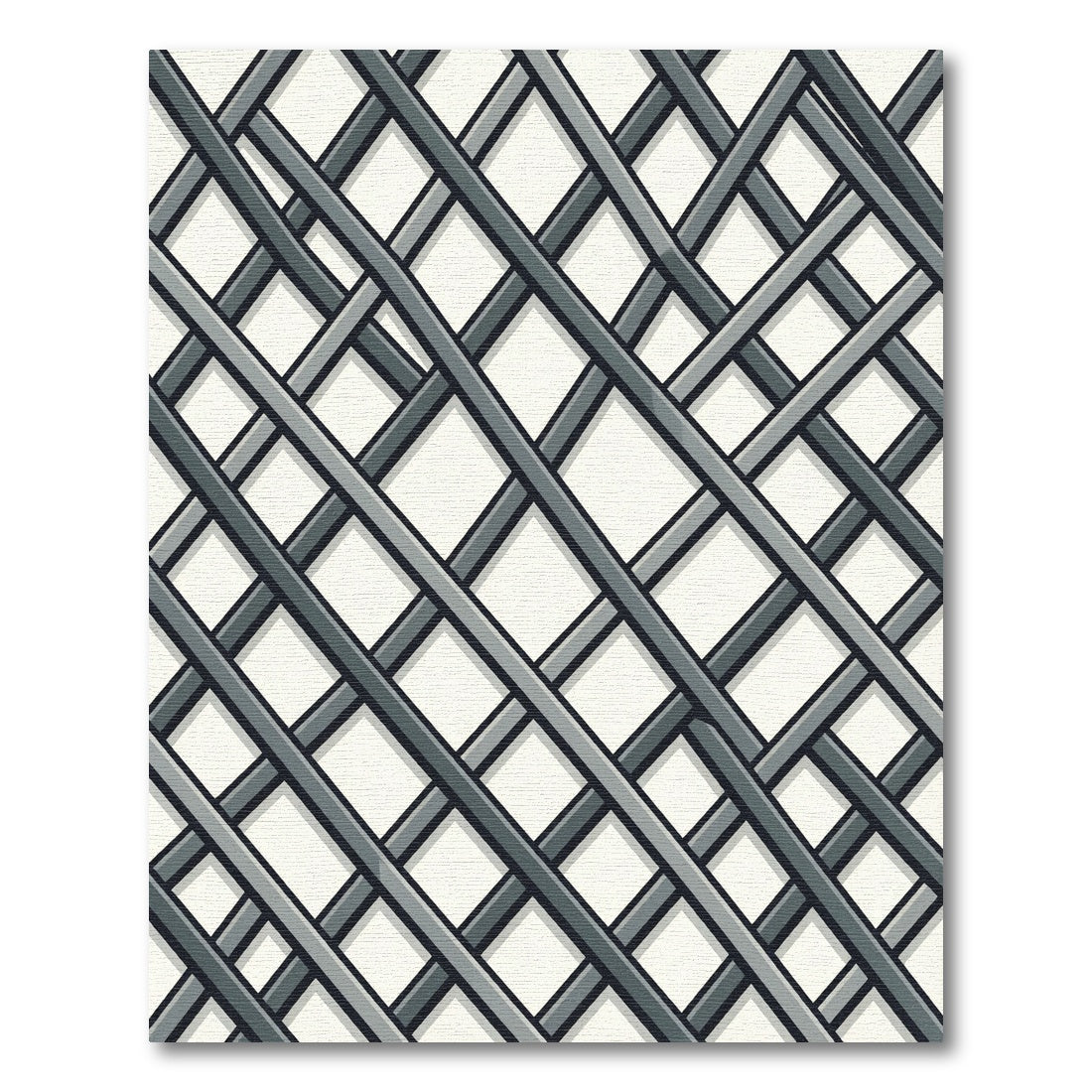 Modern Slate Gray Lattice Grid Rug