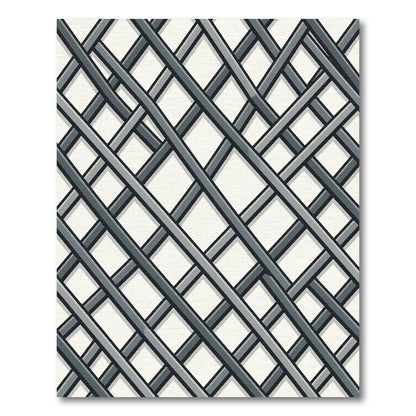Modern Slate Gray Lattice Grid Rug
