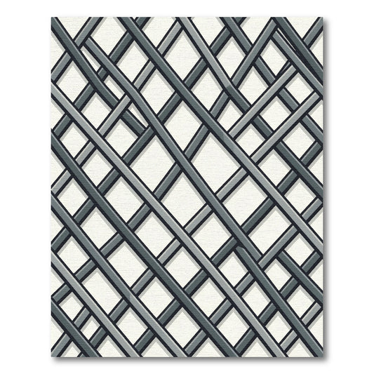 Modern Slate Gray Lattice Grid Rug