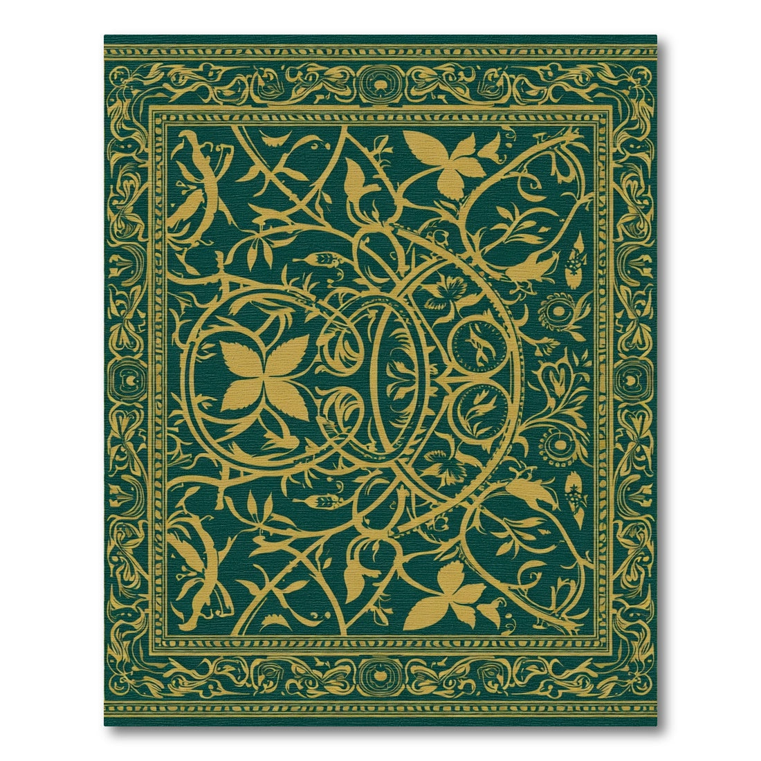 Emerald Golden Vine Scroll Ornament Rug