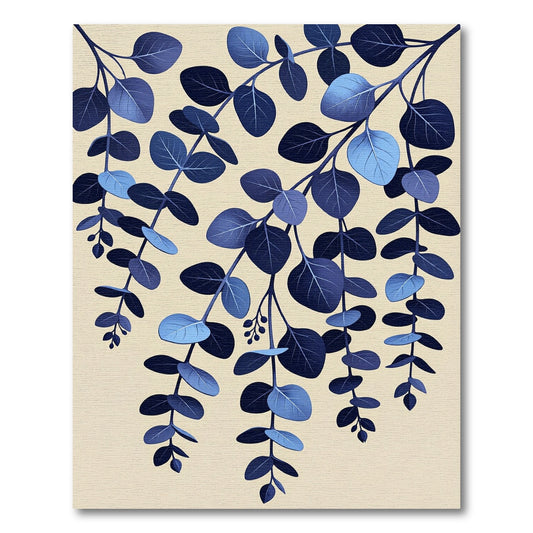 Deep Blue Eucalyptus Leaf Branches Rug