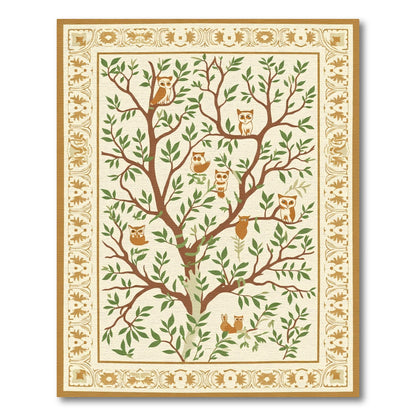 Whimsical Owl Tree Foliage Border Rug