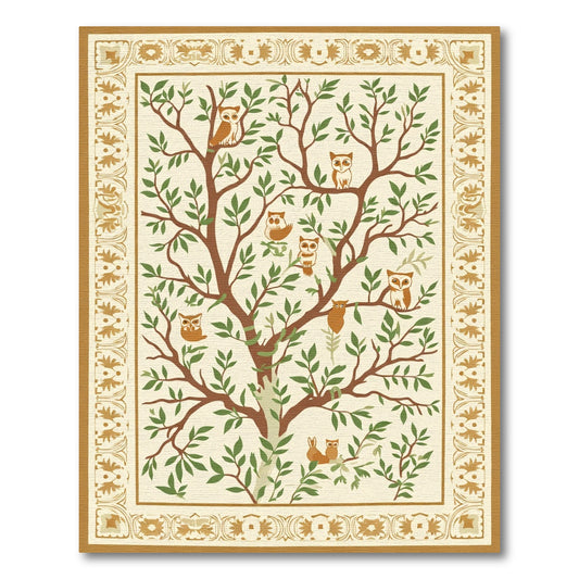 Whimsical Owl Tree Foliage Border Rug