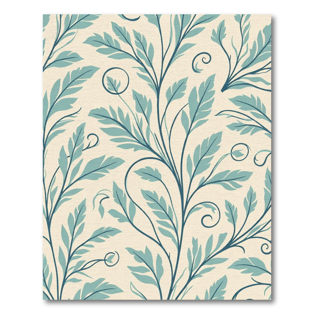 Teal Leaf Swirl Cream Branch Rug