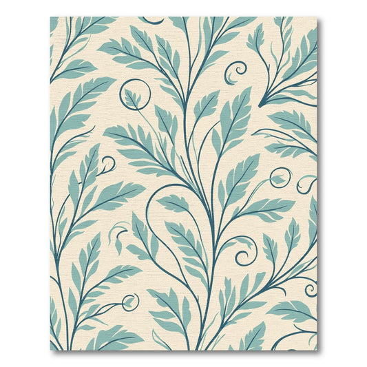 Teal Leaf Swirl Cream Branch Rug