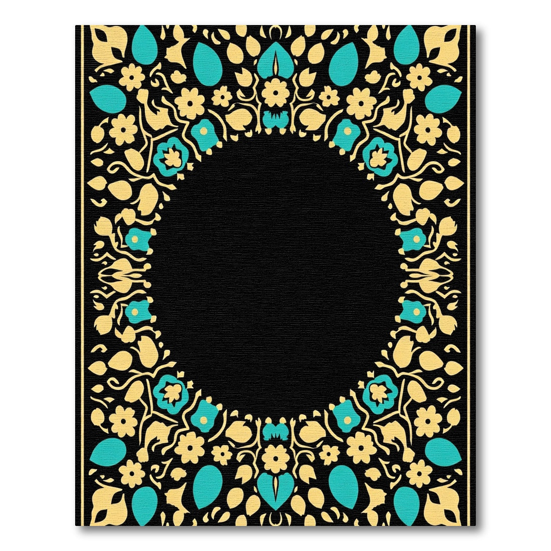 Golden Teal Floral Arabesque Border Rug