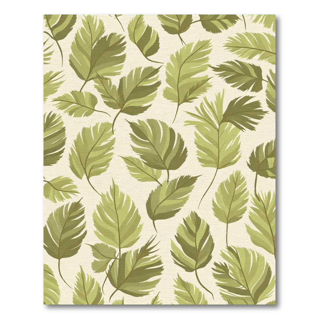 Earthy Green Fern Leaf Pattern Rug
