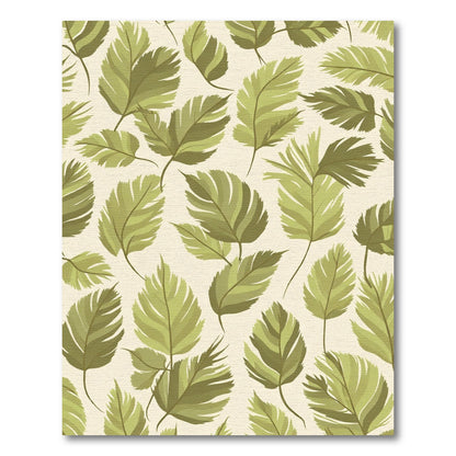 Earthy Green Fern Leaf Pattern Rug
