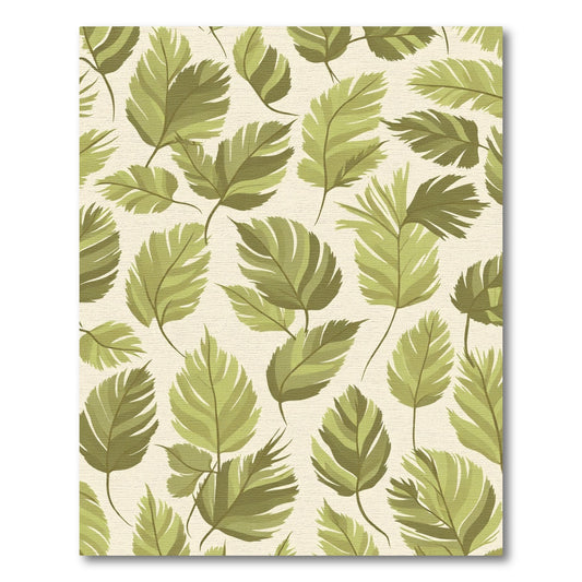 Earthy Green Fern Leaf Pattern Rug