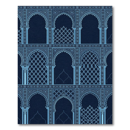 Midnight Blue Archway Lattice Grid Rug