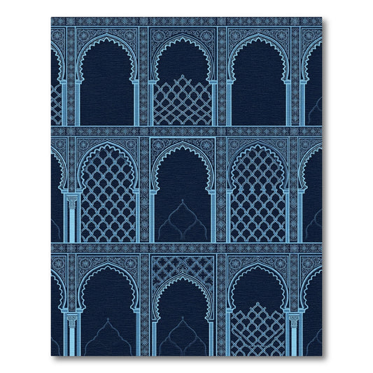 Midnight Blue Archway Lattice Grid Rug