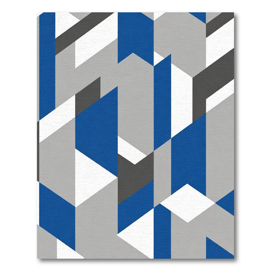 Geometric Blue Gray White Abstract Blocks Rug
