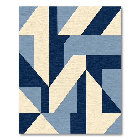 Geometric Navy Cream Light Blue Shapes Rug