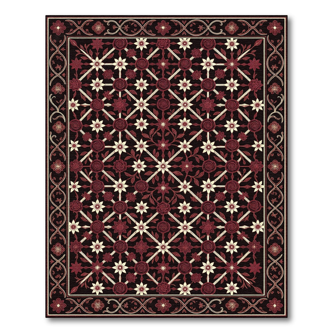 Gothic Crimson Floral Lattice Trellis Rug