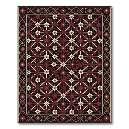 Gothic Crimson Floral Lattice Trellis Rug