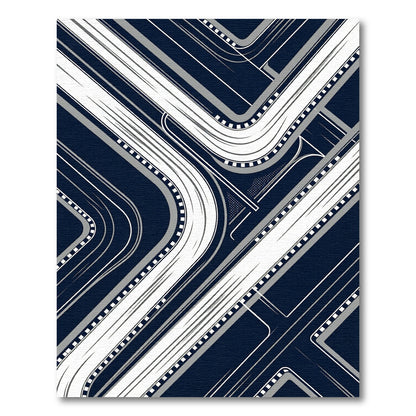Modern Navy and White Geometric Freeway Rug