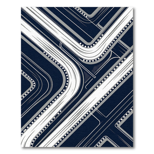 Modern Navy and White Geometric Freeway Rug