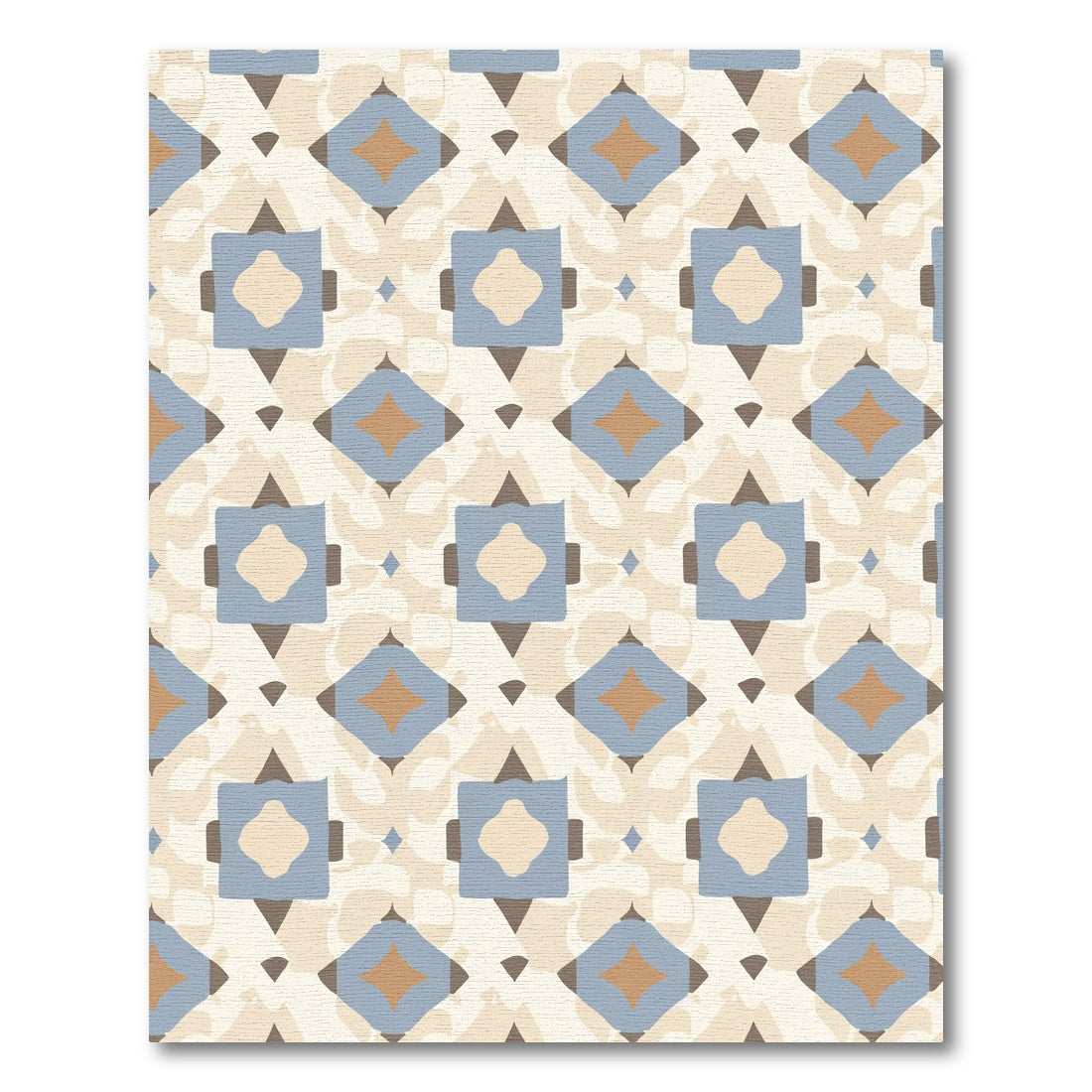 Geometric Blue Tan Diamond Squares Rug