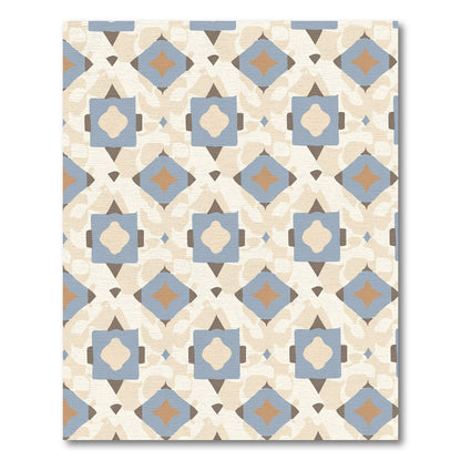Geometric Blue Tan Diamond Squares Rug