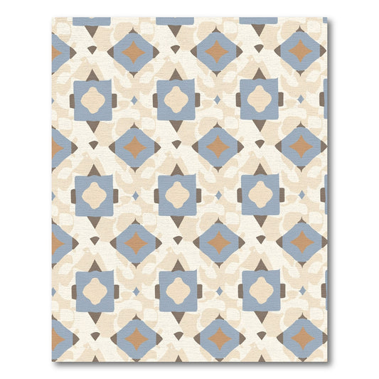 Geometric Blue Tan Diamond Squares Rug