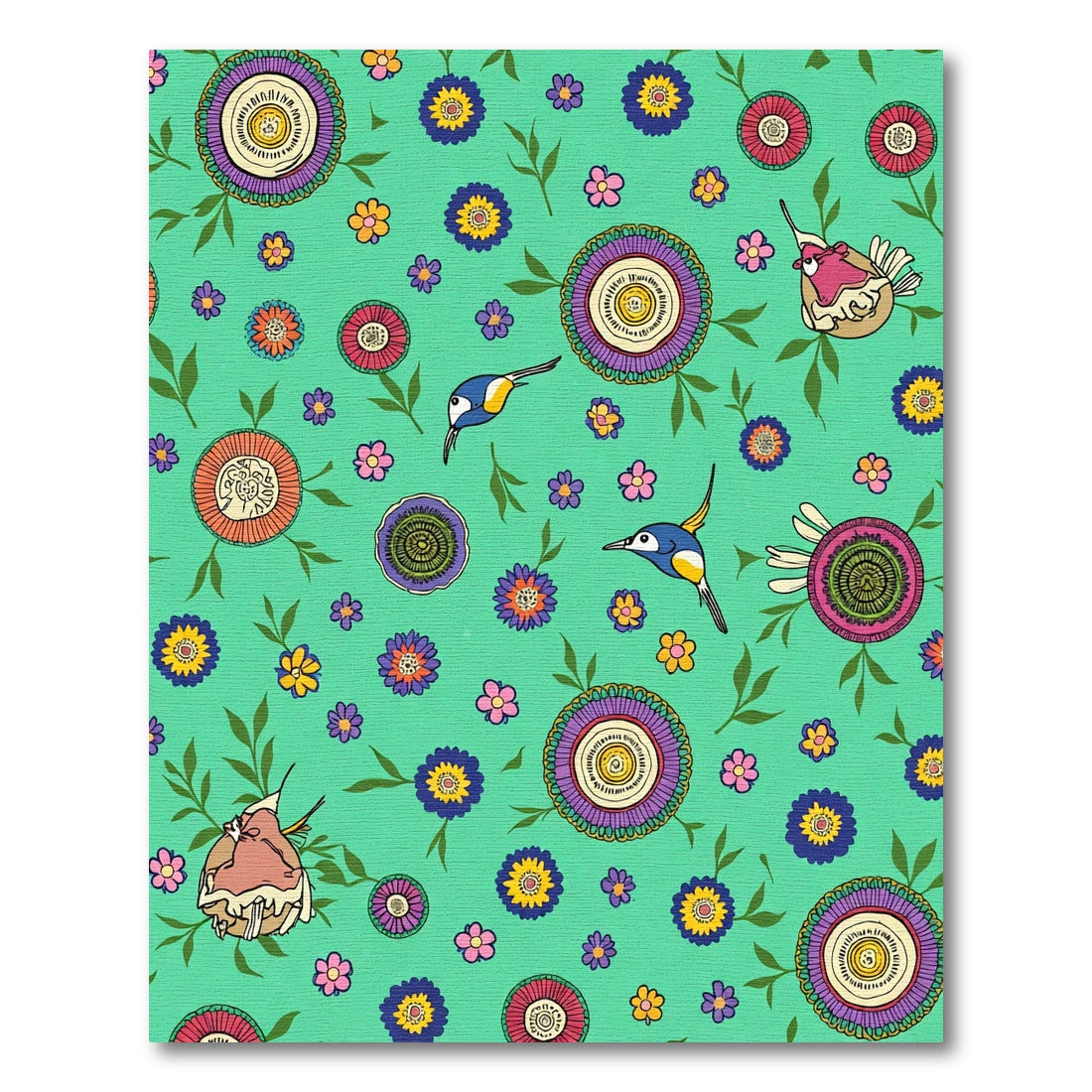 Whimsical Birds Floral Medallion Aqua Rug
