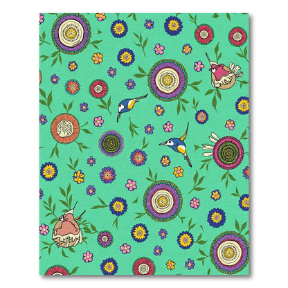Whimsical Birds Floral Medallion Aqua Rug