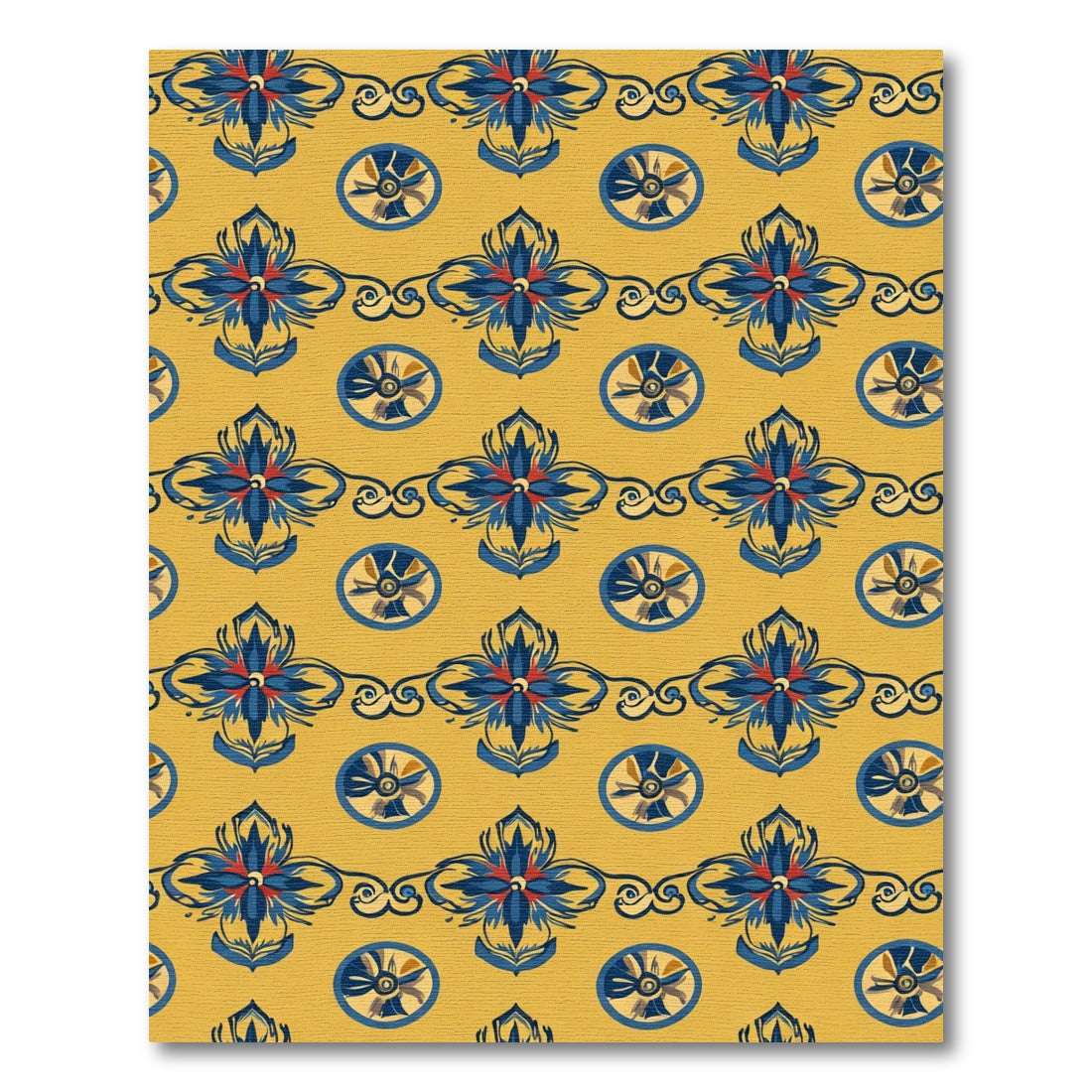 Golden Blue Floral Medallion Row Rug