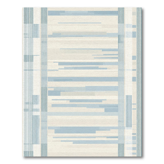 Soft Blue Horizontal Stripe Border Rug