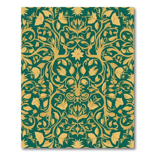 Emerald Gold Leaf Vine Art Rug