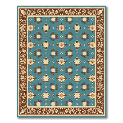 Teal Brown Floral Border Medallion Rug