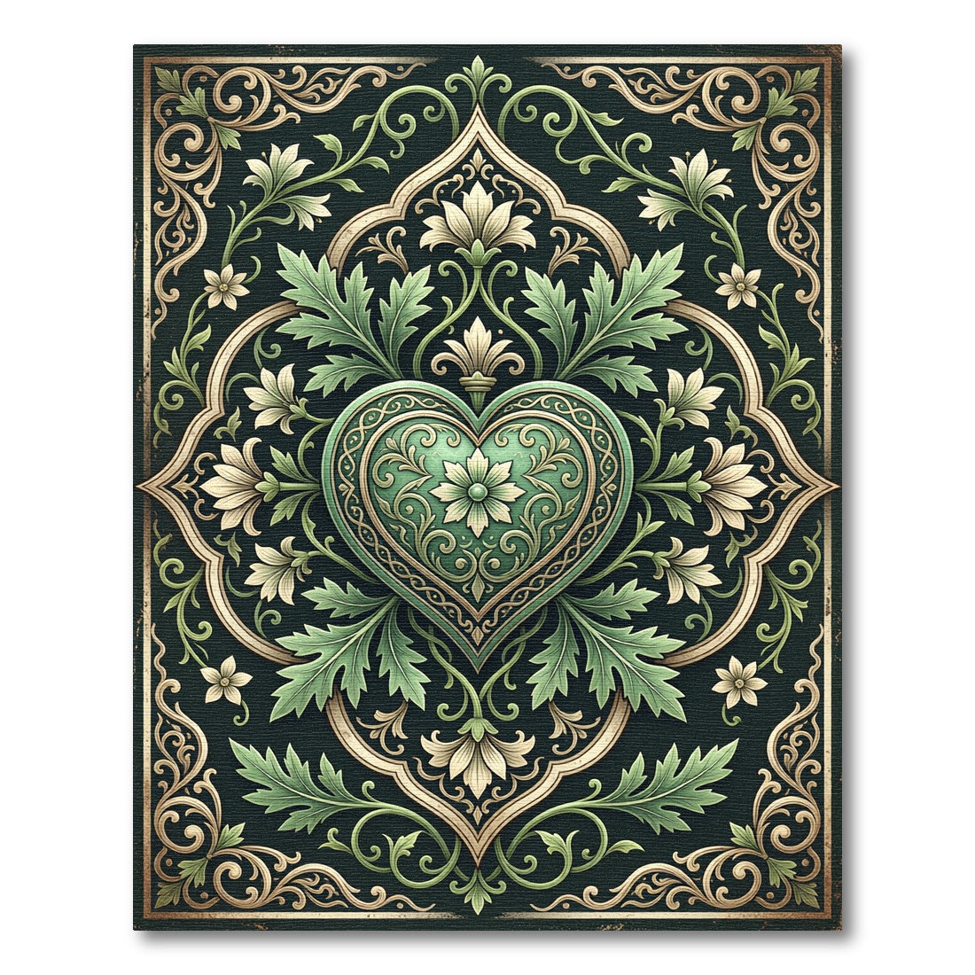 Emerald Heart Floral Scrollwork Rug
