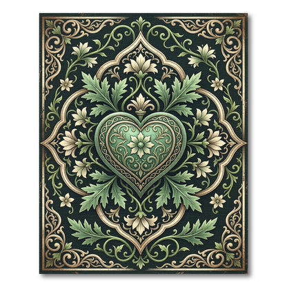 Emerald Heart Floral Scrollwork Rug