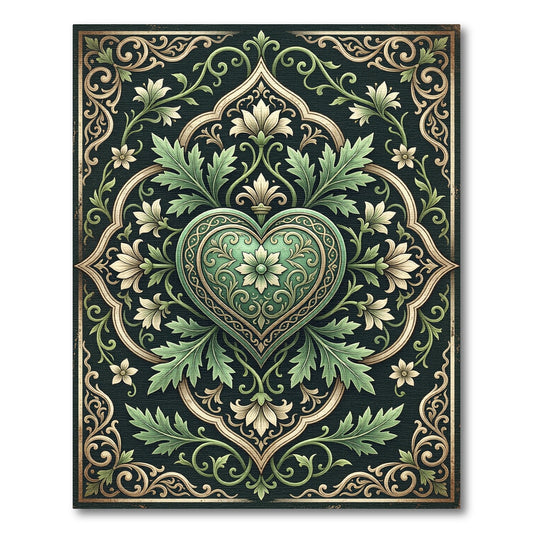 Emerald Heart Floral Scrollwork Rug