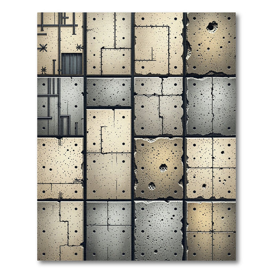 Industrial Concrete Panel Textured Grid Rug