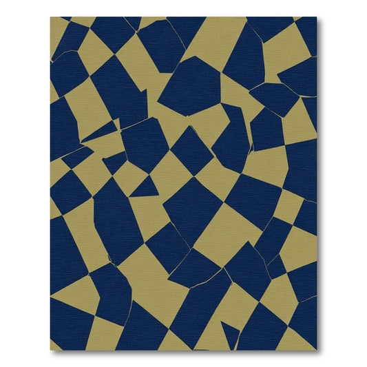 Distorted Navy and Gold Checkered Mosaic Rug