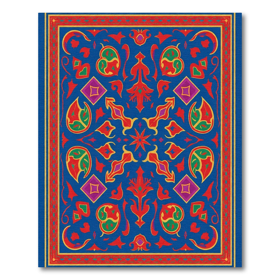Vibrant Blue Red Golden Mandala Rug