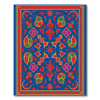 Vibrant Blue Red Golden Mandala Rug