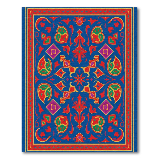 Vibrant Blue Red Golden Mandala Rug