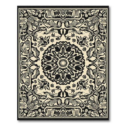 Black Beige Floral Medallion Composition Rug