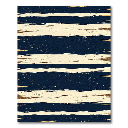 Modern Navy and Cream Distressed Stripe Rug