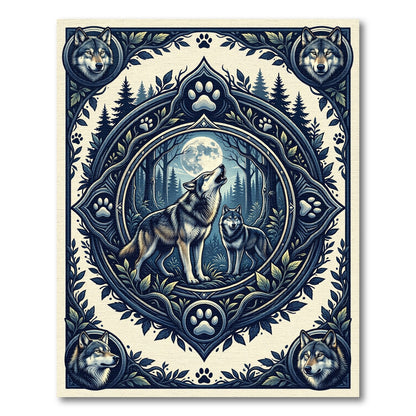 Midnight Forest Wolf Moon Illustration Rug